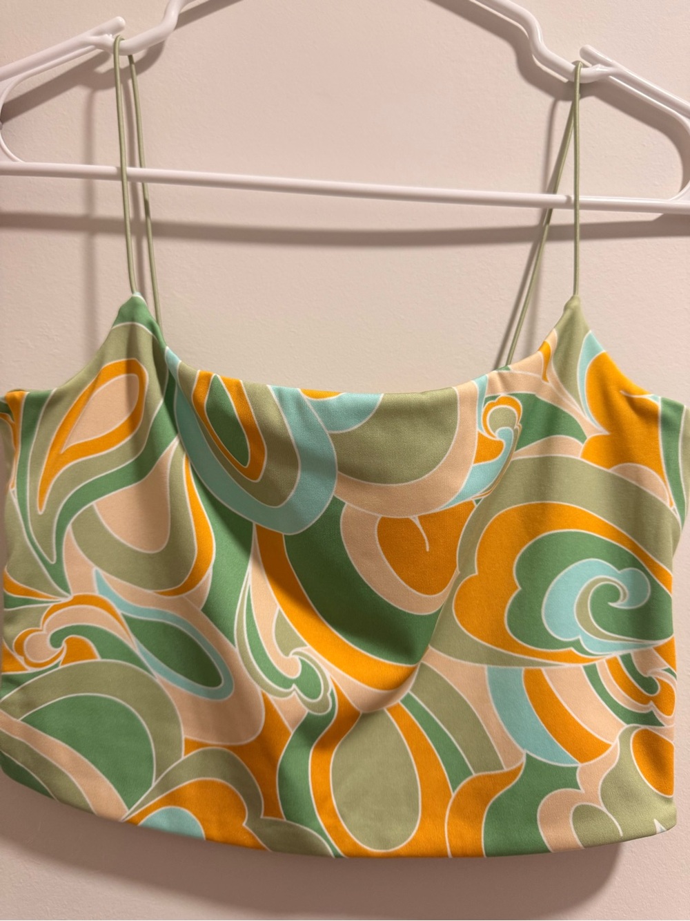 Cotton On Green Multi-Color Swirl Spaghetti Strap Crop Top
